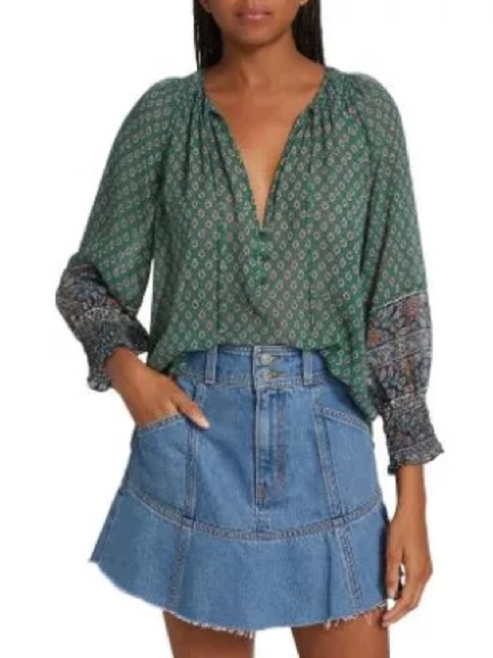 Veronica Beard Silk Paisley Amato Semi-sheer Smocked Boho Blouse size 6